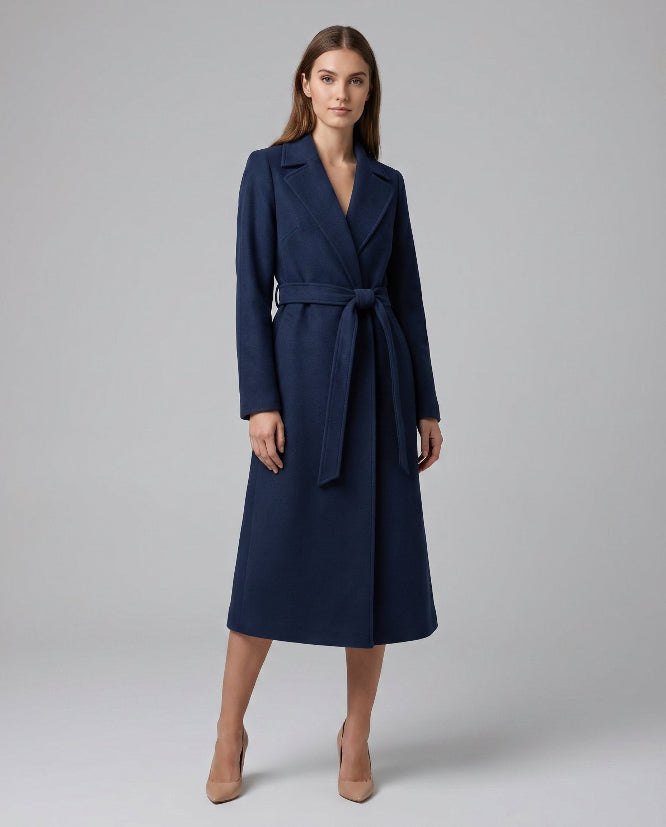 Women's Longline Belted Coat for Autumn Winter Wear