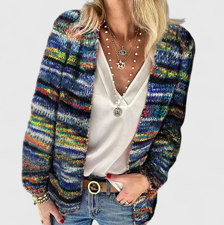 Women's Multicoloured Open Front Knit Cardigan