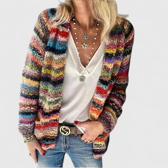 Women's Multicoloured Open Front Knit Cardigan