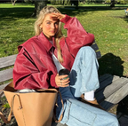 Women's Oversized Zip Front Jacket with Collared Neck