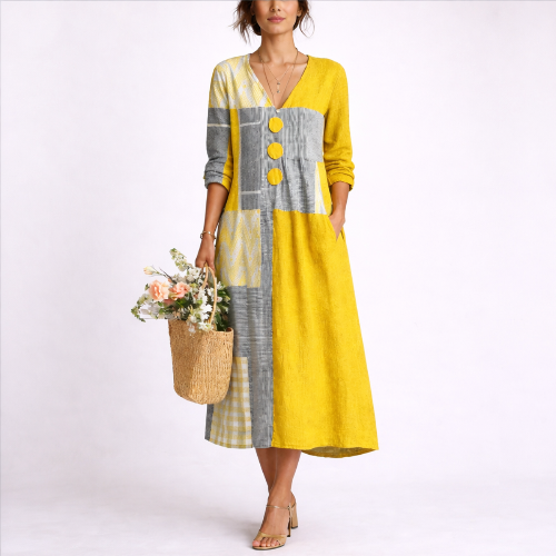 Women's Patchwork Midi Dress for Elegant Summer Outings