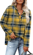 Women's Plaid Hooded Pullover Top for Autumn Winter