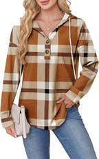 Women's Plaid Hooded Pullover Top for Autumn Winter