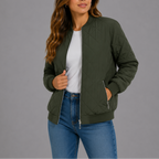 Women's Quilted Bomber Jacket for Spring Autumn Wear