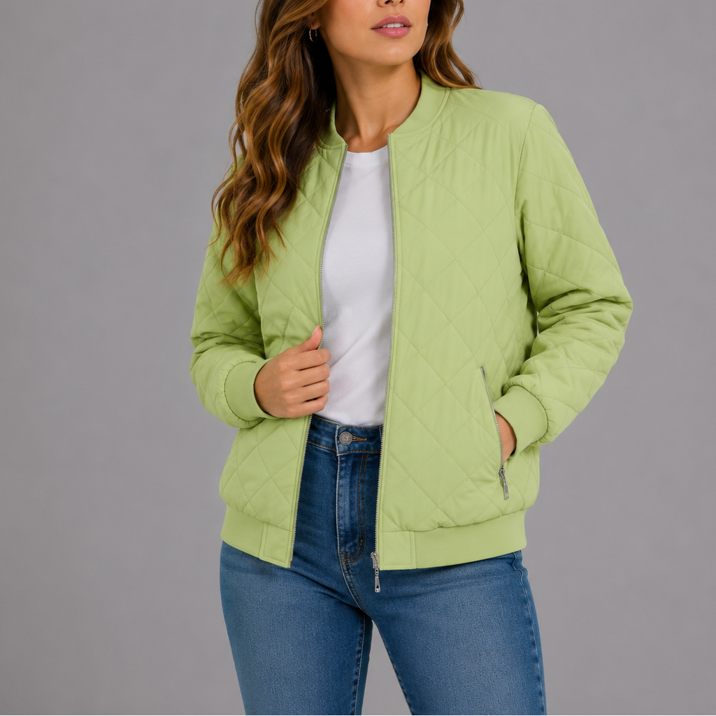 Women's Quilted Bomber Jacket for Spring Autumn Wear