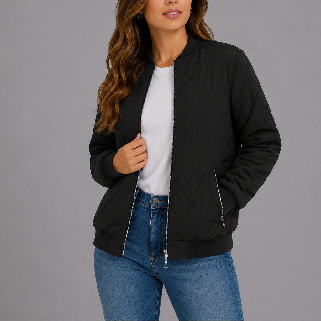 Women's Quilted Bomber Jacket for Spring Autumn Wear