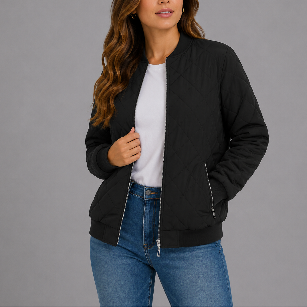 Women's Quilted Bomber Jacket for Spring Autumn Wear