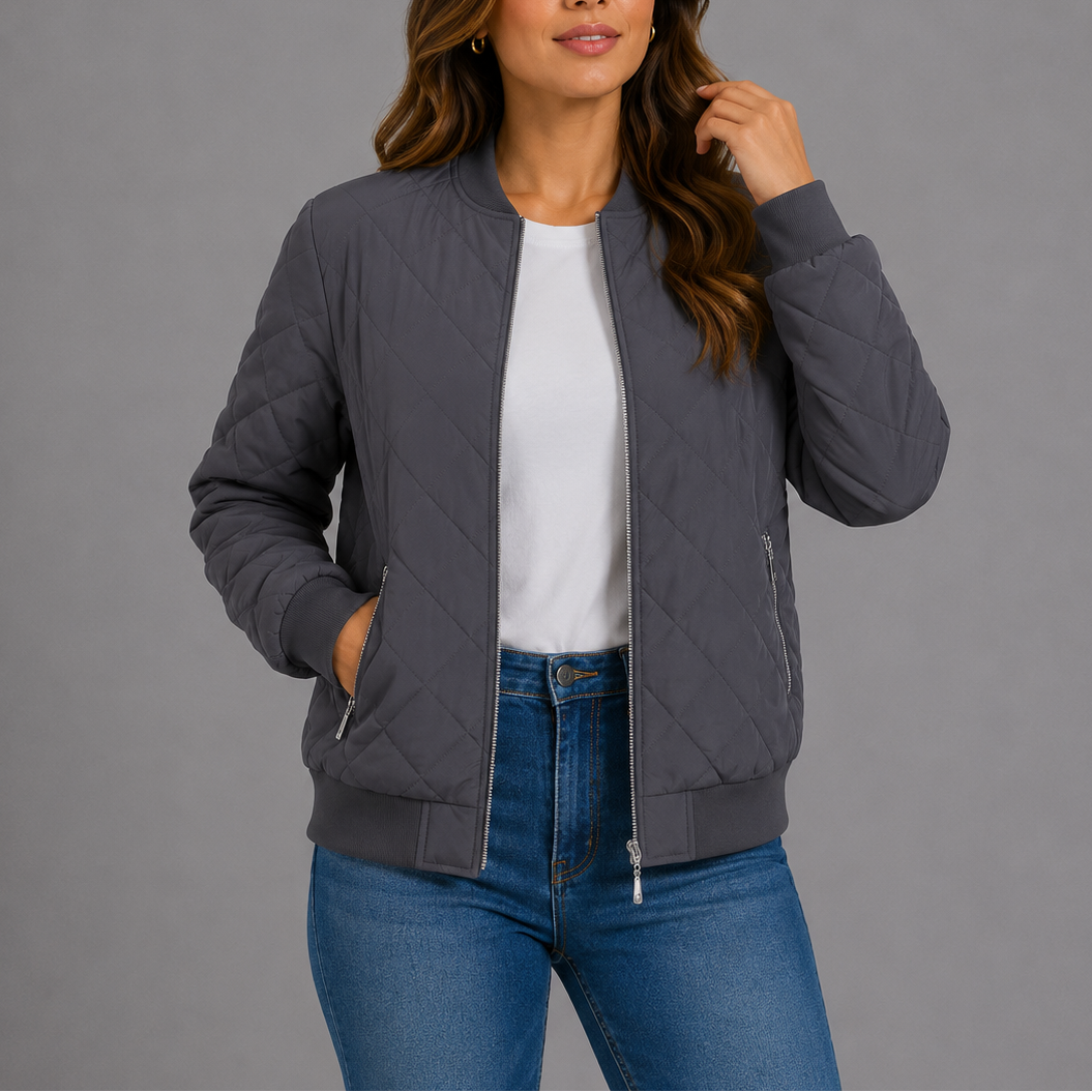Women's Quilted Bomber Jacket for Spring Autumn Wear