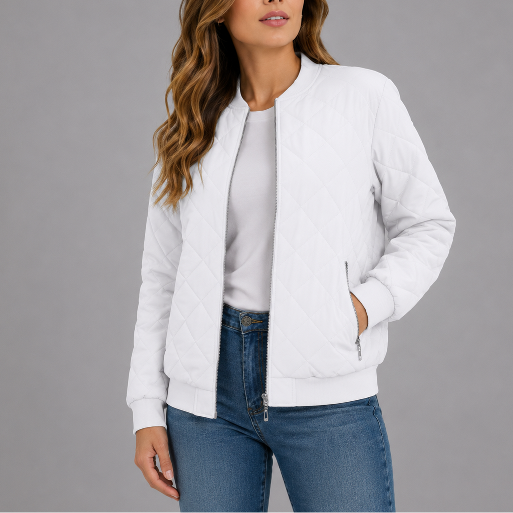Women's Quilted Bomber Jacket for Spring Autumn Wear