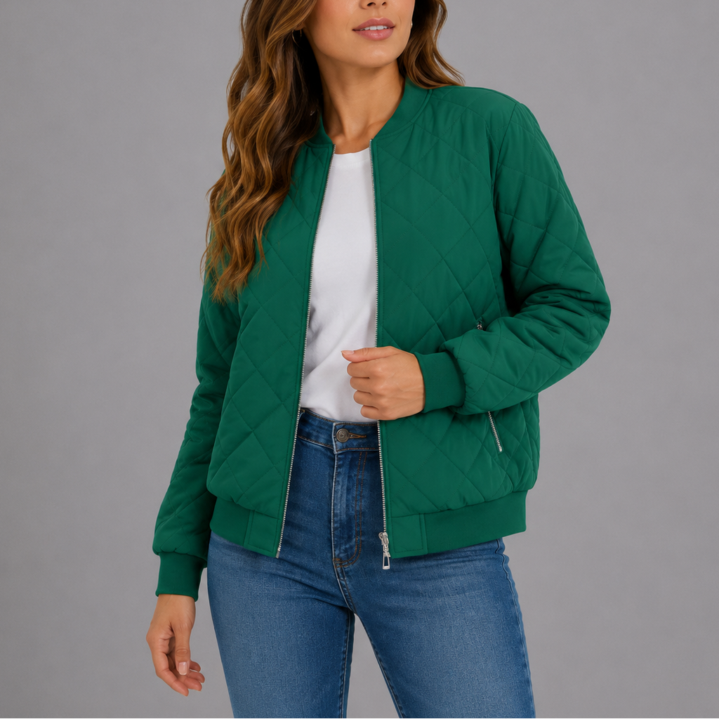 Women's Quilted Bomber Jacket for Spring Autumn Wear
