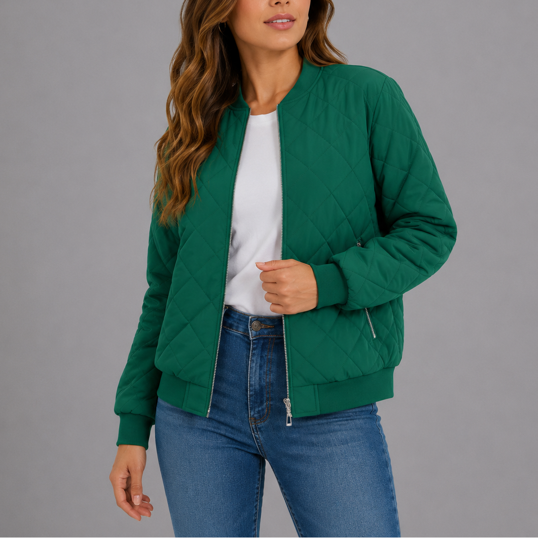 Women's Quilted Bomber Jacket for Spring Autumn Wear
