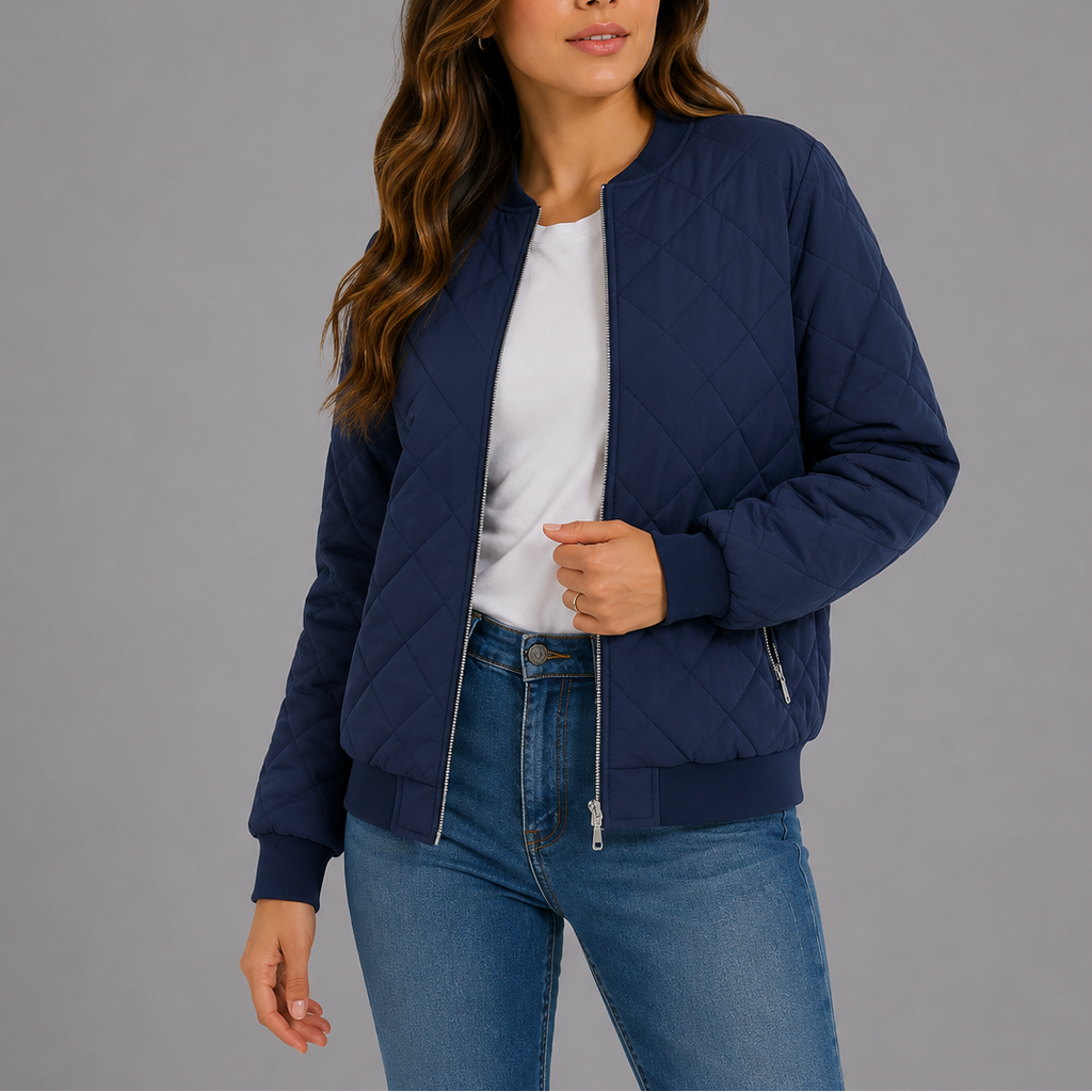 Women's Quilted Bomber Jacket for Spring Autumn Wear