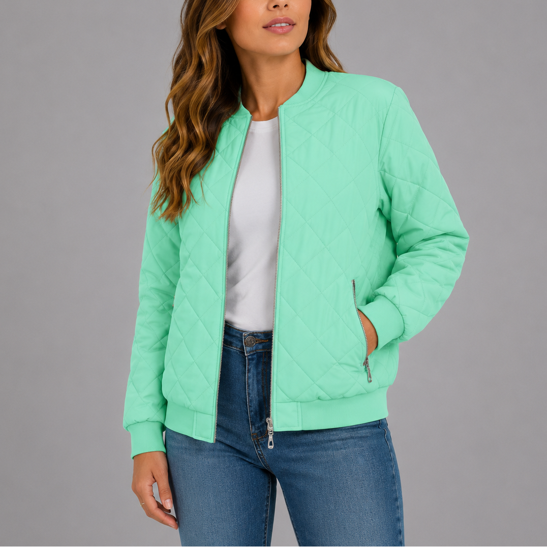 Women's Quilted Bomber Jacket for Spring Autumn Wear