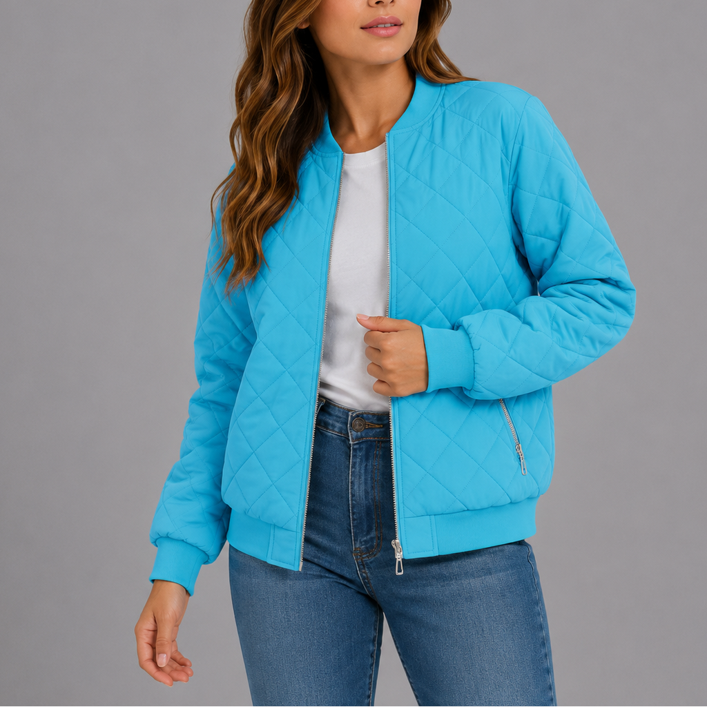 Women's Quilted Bomber Jacket for Spring Autumn Wear
