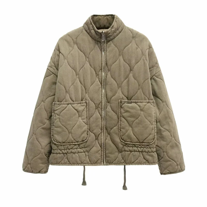 Women's Quilted Jacket with High Collar Autumn Wear