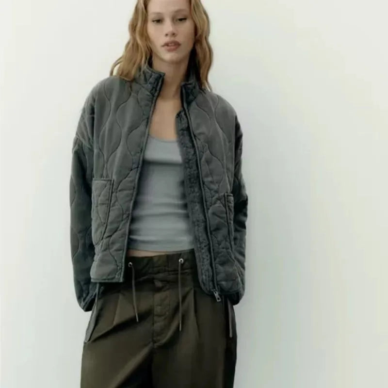 Women's Quilted Jacket with High Collar Autumn Wear