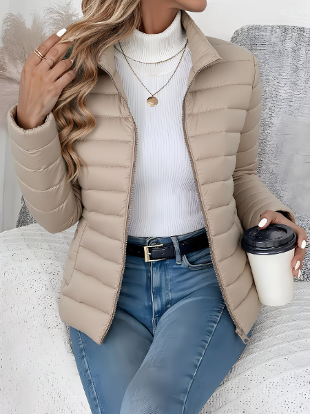 Women's Quilted Jacket with High Collar for Winter
