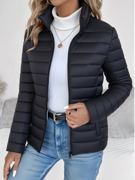 Women's Quilted Jacket with High Collar for Winter