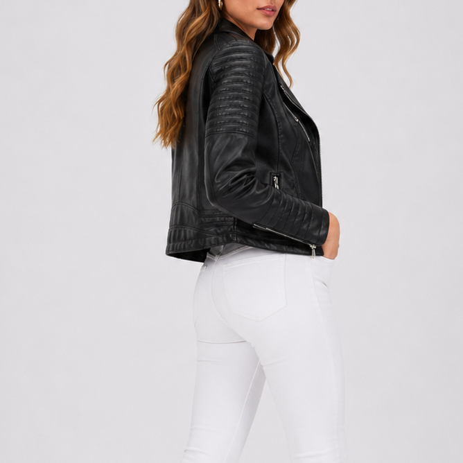 Women's Quilted Leather Jacket for Autumn Winter Style