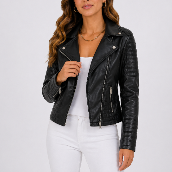 Women's Quilted Leather Jacket for Autumn Winter Style
