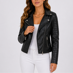 Women's Quilted Leather Jacket for Autumn Winter Style