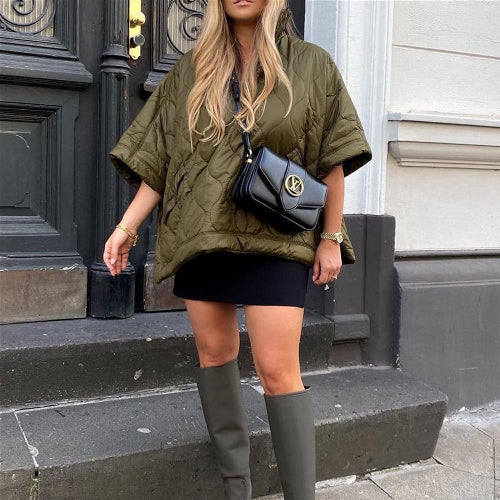 Women's Quilted Oversized Poncho Jacket for Cooler Days