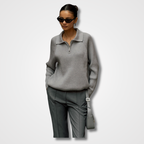 Women's Ribbed Quarter-Zip Collared Sweater for Everyday Wear