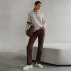 Women's Ribbed Quarter-Zip Collared Sweater for Everyday Wear