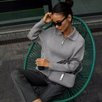 Women's Ribbed Quarter-Zip Collared Sweater for Everyday Wear