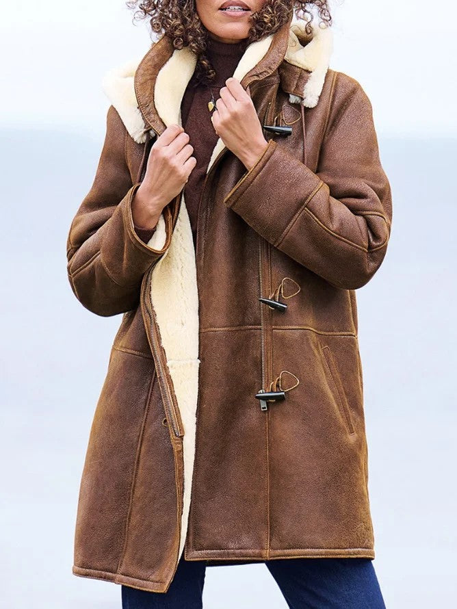 Women's Shearling Style Coat for Cold Weather Wear