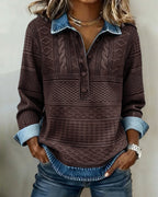 Women's Textured Collared Button Pullover Sweater for Autumn