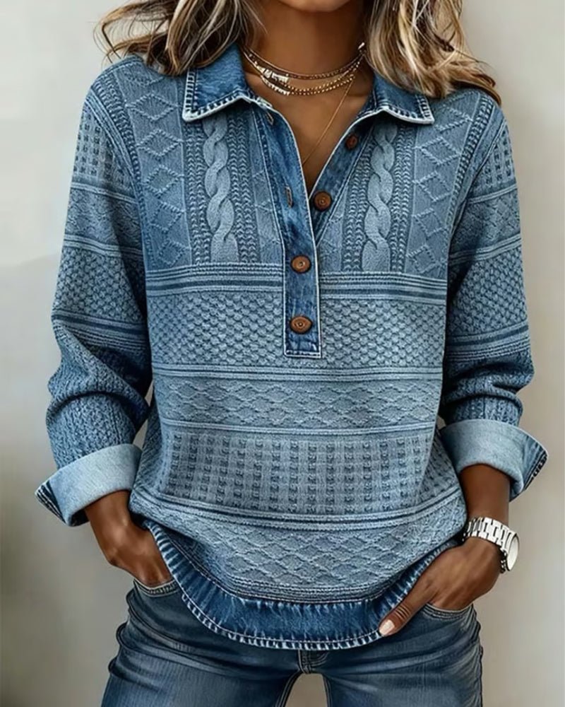 Women's Textured Collared Button Pullover Sweater for Autumn
