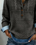 Women's Textured Collared Button Pullover Sweater for Autumn