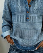 Women's Textured Collared Button Pullover Sweater for Autumn