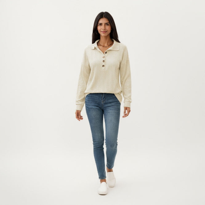 Women's Textured Collared Sweater for Autumn Winter Wear