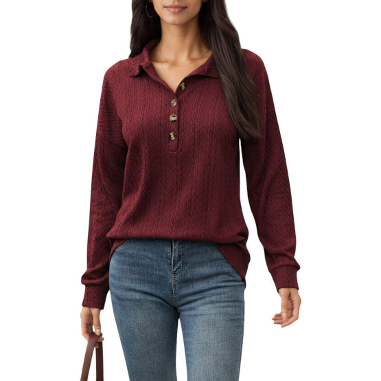 Women's Textured Collared Sweater for Autumn Winter Wear