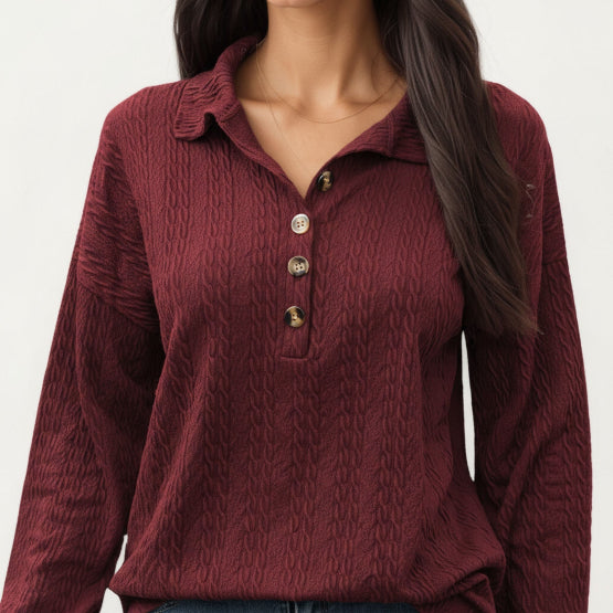 Women's Textured Collared Sweater for Autumn Winter Wear