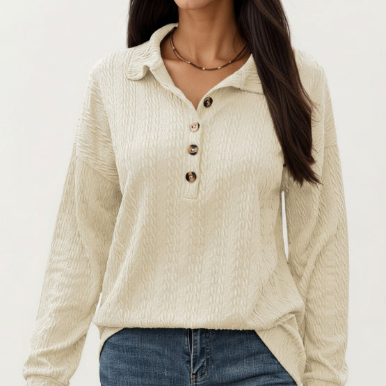 Women's Textured Collared Sweater for Autumn Winter Wear