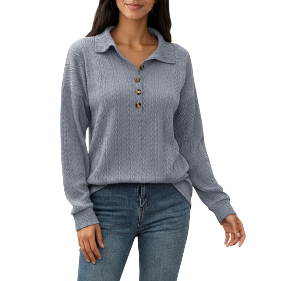 Women's Textured Collared Sweater for Autumn Winter Wear