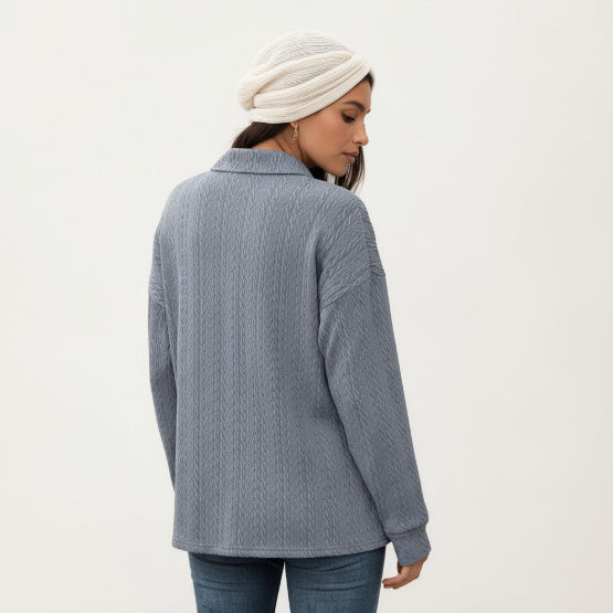 Women's Textured Collared Sweater for Autumn Winter Wear