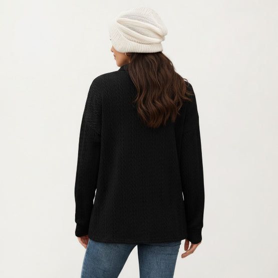 Women's Textured Collared Sweater for Autumn Winter Wear