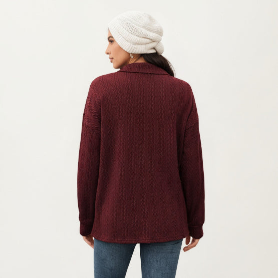 Women's Textured Collared Sweater for Autumn Winter Wear