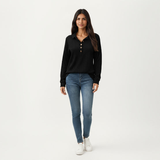 Women's Textured Collared Sweater for Autumn Winter Wear