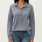Women's Textured Collared Sweater for Autumn Winter Wear