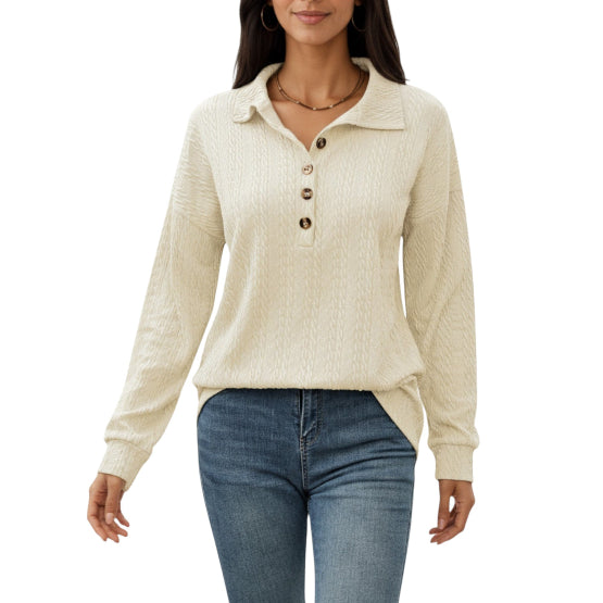 Women's Textured Collared Sweater for Autumn Winter Wear