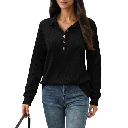 Women's Textured Collared Sweater for Autumn Winter Wear