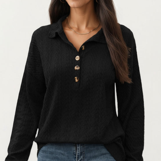 Women's Textured Collared Sweater for Autumn Winter Wear