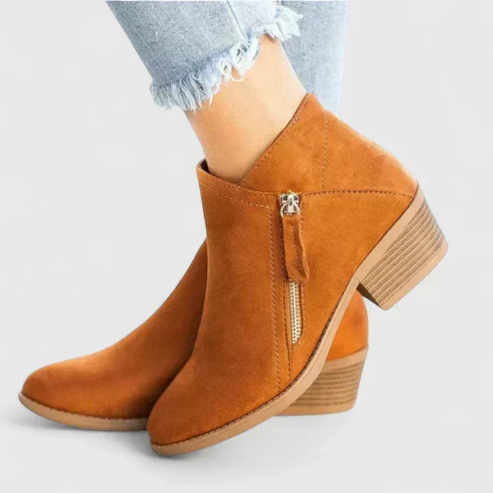 Women's Ankle Boots with Diagonal Side Zip, Brown – front view