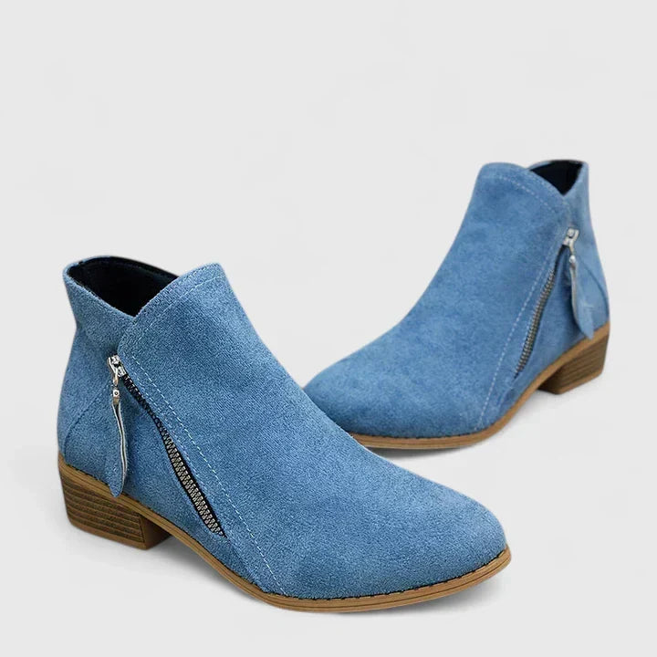 Women's Ankle Boots with Diagonal Side Zip, Blue – product view