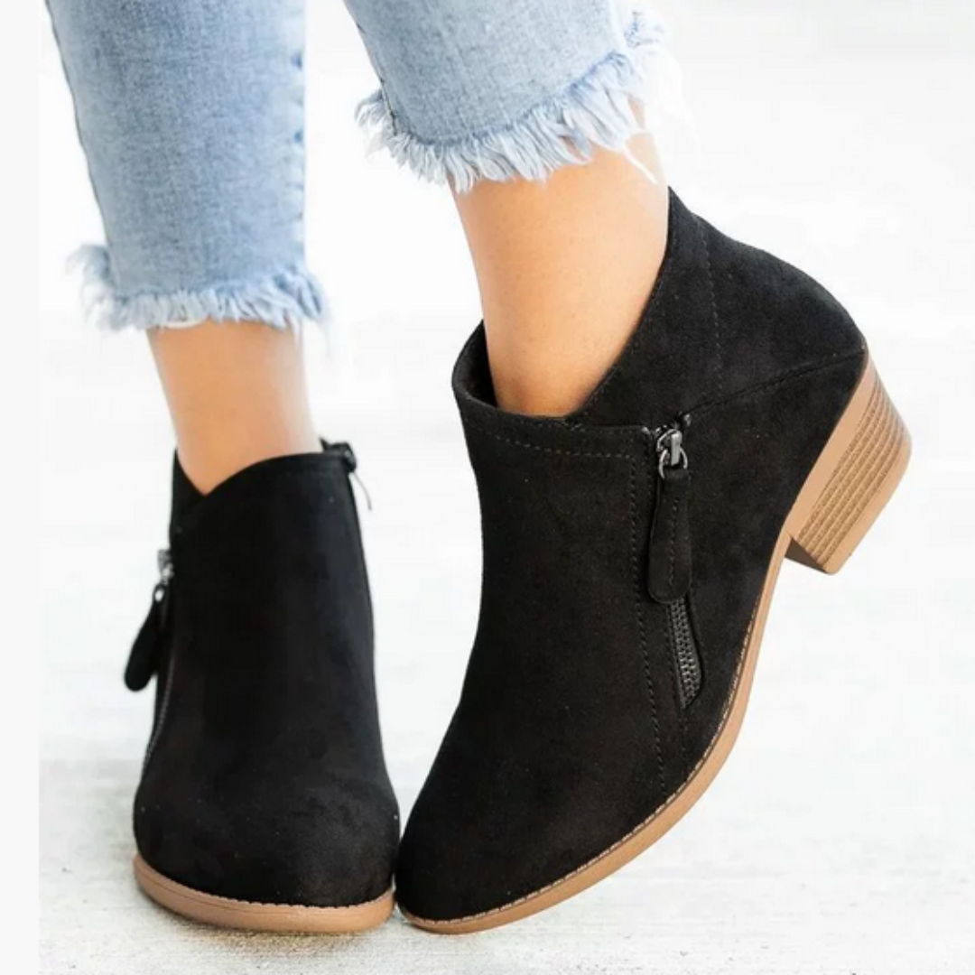 Women's Ankle Boots with Diagonal Side Zip, Black – side view on foot